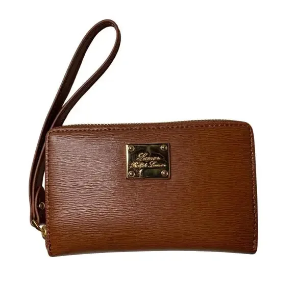 Lauren Ralph Lauren Brown Leather Wristlet Clutch - Picture 1 of 1